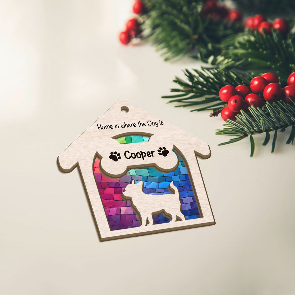 Chihuahua Dog House Suncatcher - Custom Name Christmas Ornament For Dog Lover - Gift For Chihuahua Lovers - Short Hair Chihuahua Decoration