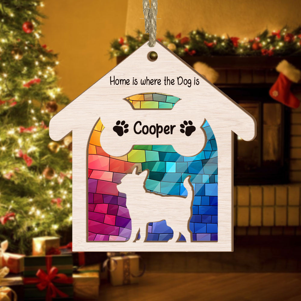 Chihuahua Dog House Suncatcher - Custom Name Christmas Ornament For Dog Lover - Gift For Chihuahua Lovers - Short Hair Chihuahua Decoration