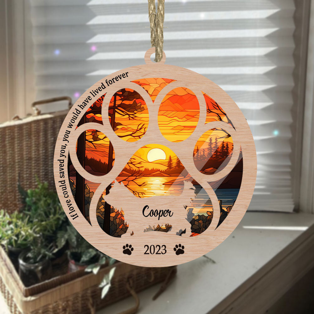 Custom Yorkshire Terrier Dog Paw Memorial Suncatcher Ornament - Sunset Background - Perfect Christmas Gift For Dog Lovers