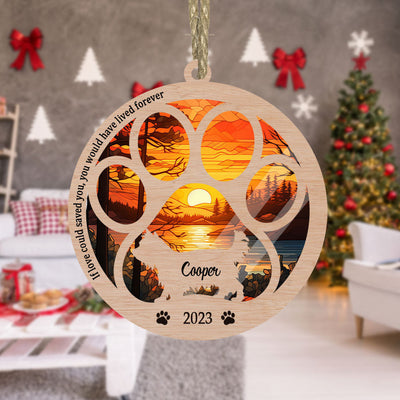Custom Yorkshire Terrier Dog Paw Memorial Suncatcher Ornament - Sunset Background - Perfect Christmas Gift For Dog Lovers