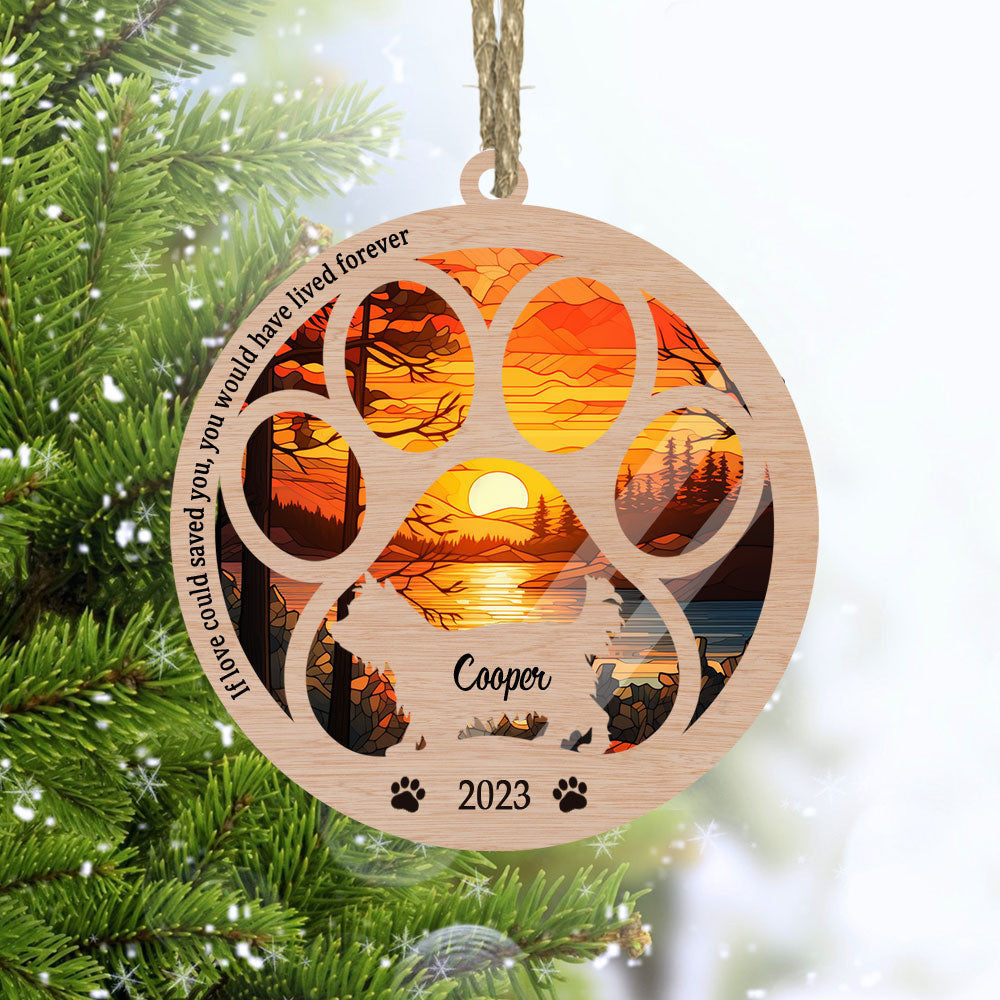 Custom Yorkshire Terrier Dog Paw Memorial Suncatcher Ornament - Sunset Background - Perfect Christmas Gift For Dog Lovers