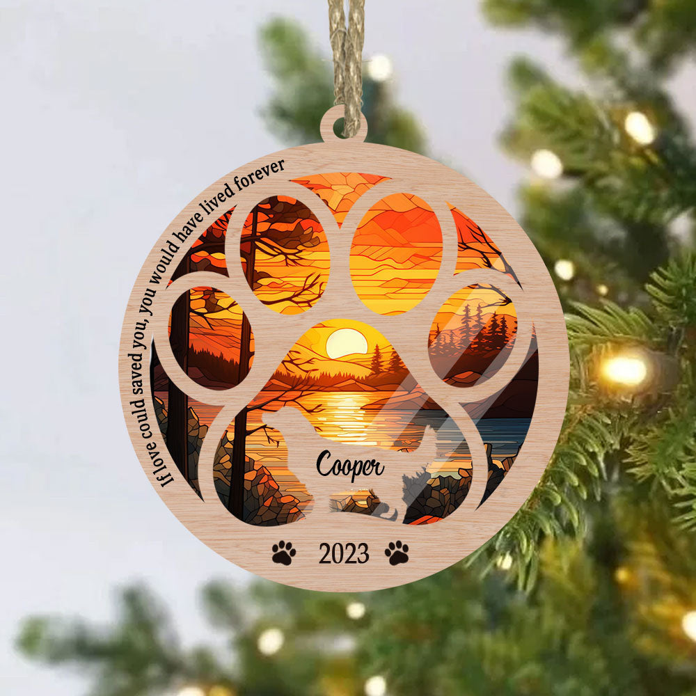 Golden Retriever Suncatcher Ornament - Dog Paw Memorial Christmas Ornament - Sunset Background - Ideal Gift For Dog Lovers - Perfect For Christmas And Special Occasions