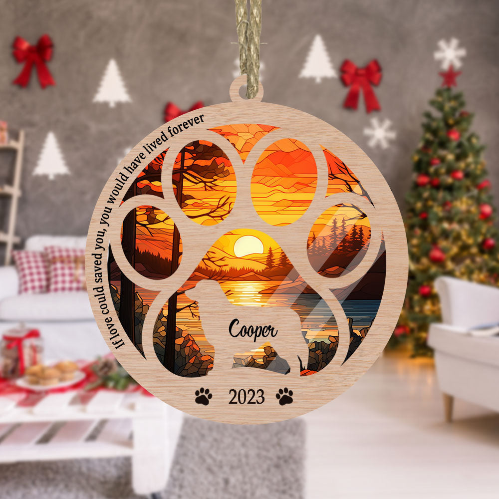 Custom Australia Shepherd Suncatcher Ornament - Dog Paw Memorial Christmas Ornament - Sunset Background Suncatcher For Dog Lovers - Unique Gift For Pet Owners