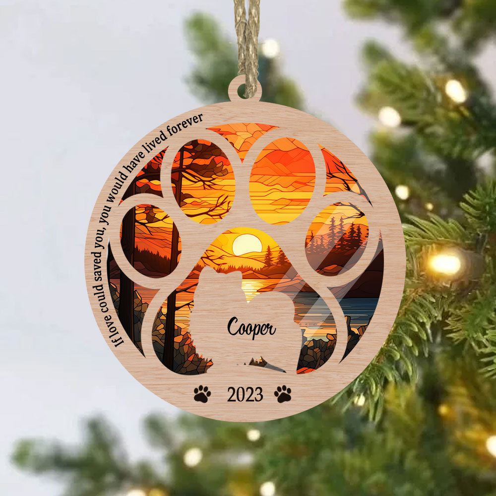 Custom Pomeranian Suncatcher Ornament - Dog Paw Memorial - Suitable For Christmas - Sunset Background Suncatcher - Perfect Gift For Dog Lovers And Pet Owners - Unique Ornament For Any Occasion