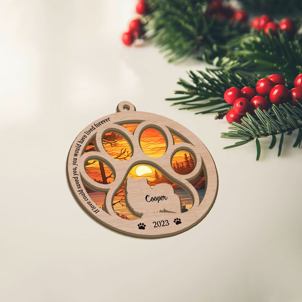Custom Pomeranian Suncatcher Ornament - Dog Paw Memorial - Suitable For Christmas - Sunset Background Suncatcher - Perfect Gift For Dog Lovers And Pet Owners - Unique Ornament For Any Occasion