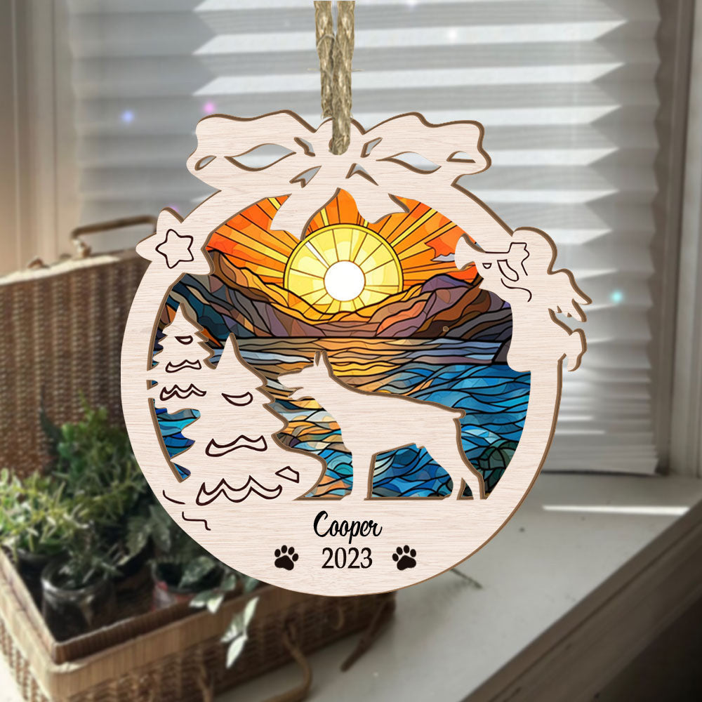 Dobermann Suncatcher Ornament For Christmas Tree - Sunset Background Circle Memorial Ornament