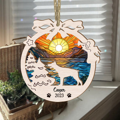 Dobermann Suncatcher Ornament For Christmas Tree - Sunset Background Circle Memorial Ornament
