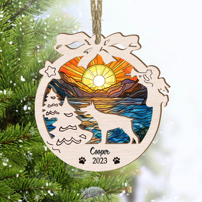 Dobermann Suncatcher Ornament For Christmas Tree - Sunset Background Circle Memorial Ornament