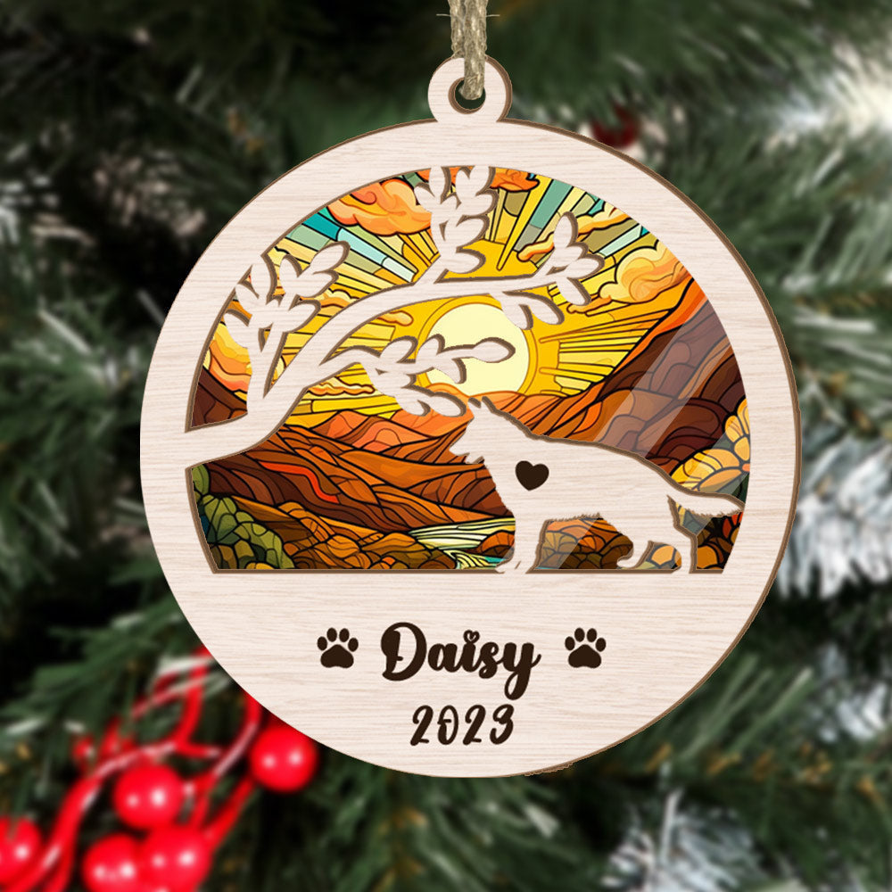 German Shepherd Suncatcher Ornament - Custom Dogs Name And Year Christmas Ornament, Gift For Dog Lover
