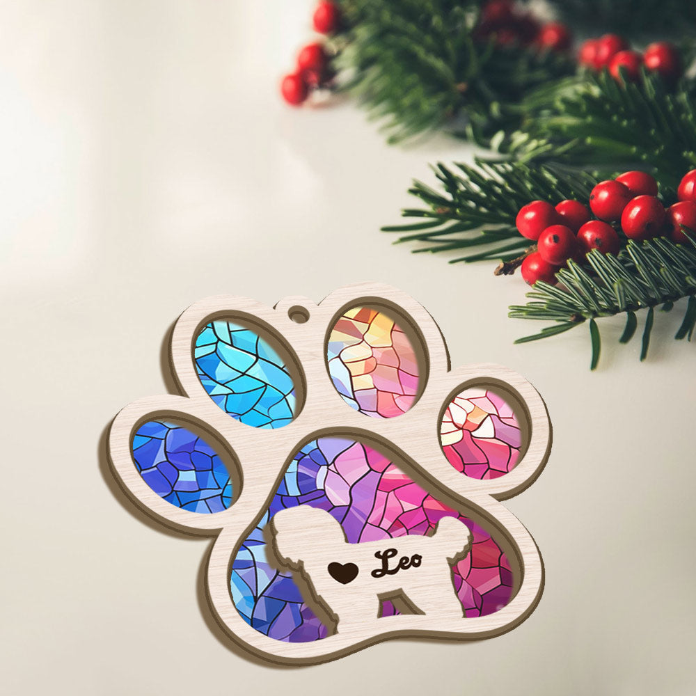 Custom Shih Tzu Paw Rainbow Suncatcher Ornament - Dogs Name Christmas Ornament, Gift For Dog Lover