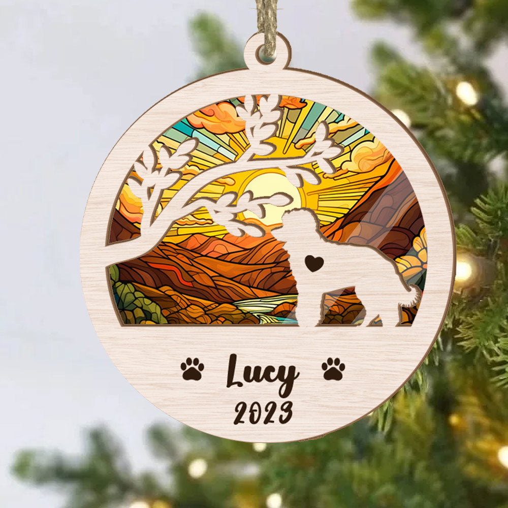 Personalized Poodle Suncatcher Ornament - Custom Dogs Name And Year, Dog Lover Gift, Christmas Ornament