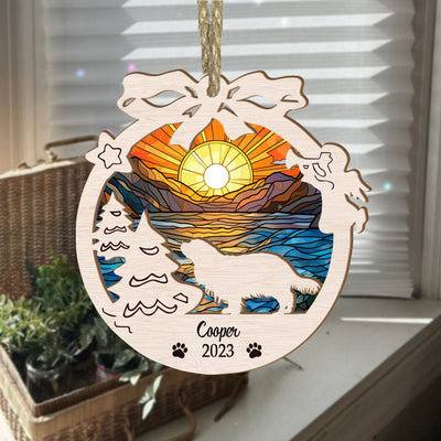 Cavalier King Charles Suncatcher Circle Ornament - Memorial Christmas Gift - Sunset Background For Decor - Ideal For Cavalier Lovers