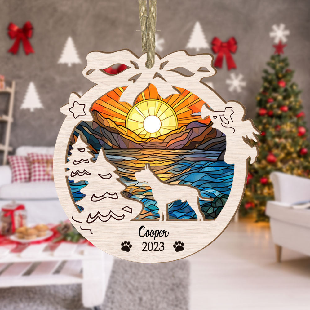 Great Dane Suncatcher Circle Memorial Ornament: Christmas, Sunset Background. Unique Gift For Great Dane Lovers, Pet Memorial, Christmas Tree Decoration.