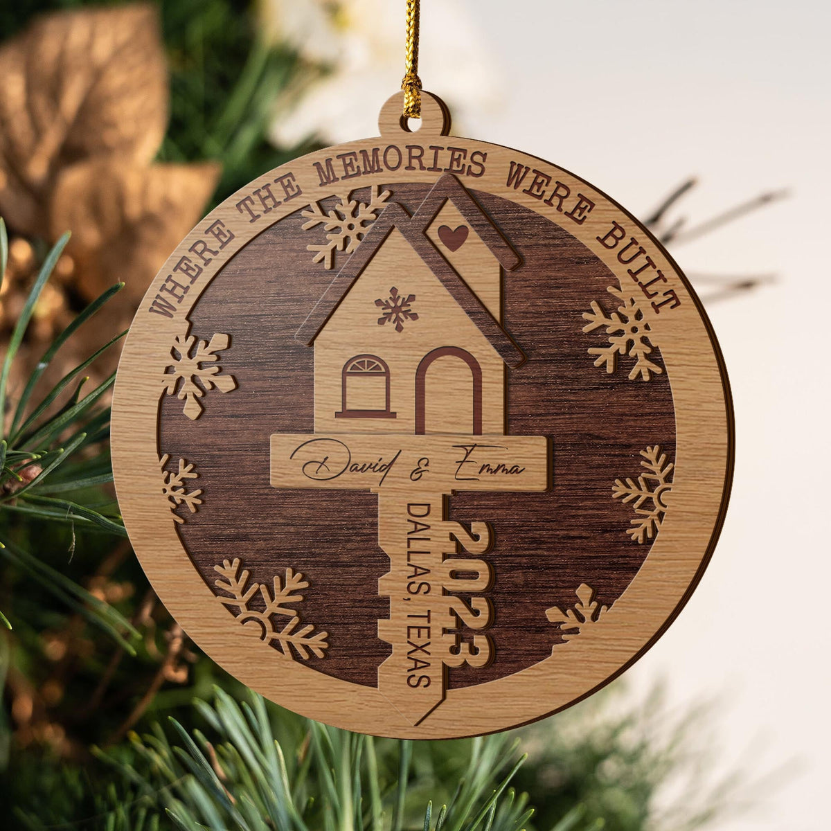 First Christmas New Home 3 Layered Piece Wooden Ornaments Custom Name, Year And Address, New House Gift, Family Ornaments