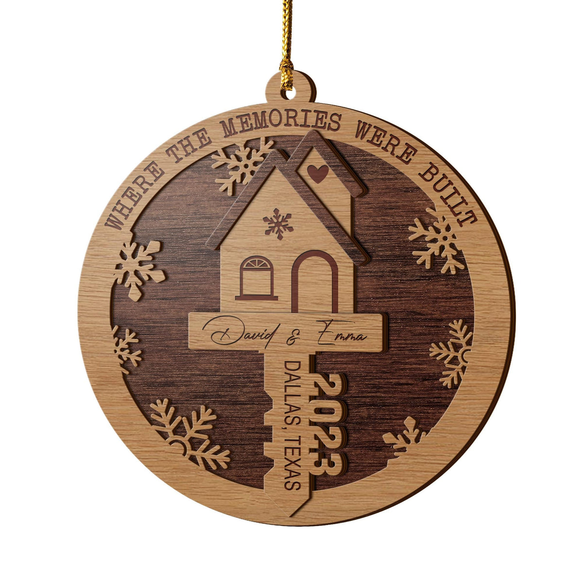 First Christmas New Home 3 Layered Piece Wooden Ornaments Custom Name, Year And Address, New House Gift, Family Ornaments