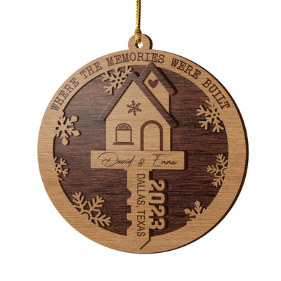 First Christmas New Home 3 Layered Piece Wooden Ornaments Custom Name, Year And Address, New House Gift, Family Ornaments