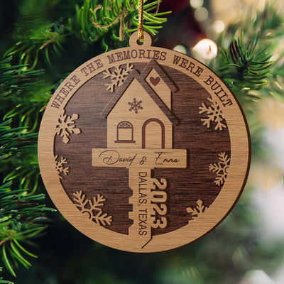 First Christmas New Home 3 Layered Piece Wooden Ornaments Custom Name, Year And Address, New House Gift, Family Ornaments