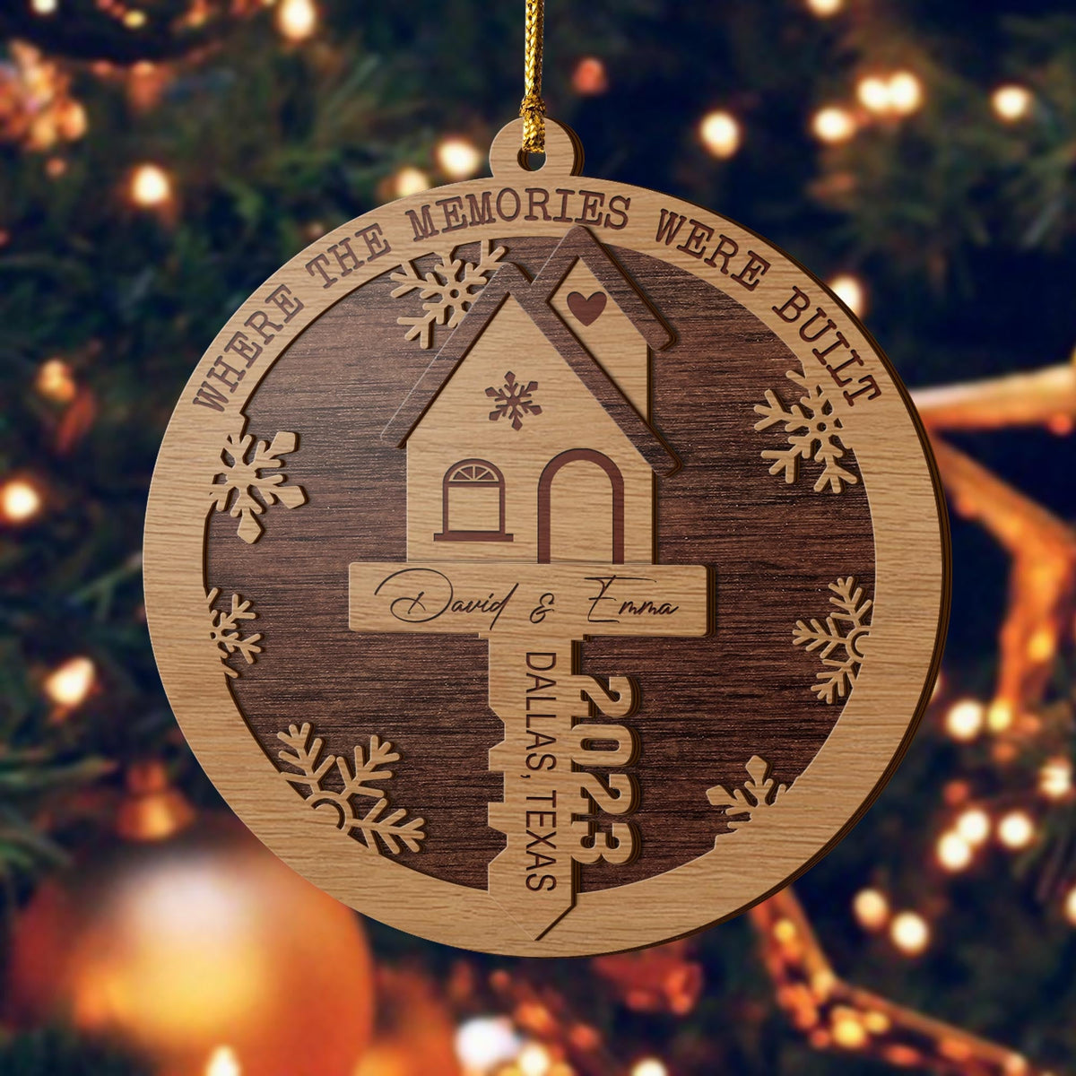 First Christmas New Home 3 Layered Piece Wooden Ornaments Custom Name, Year And Address, New House Gift, Family Ornaments