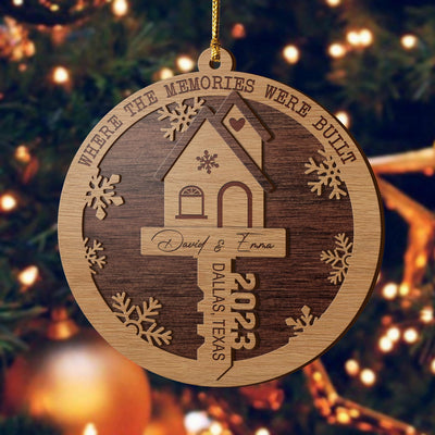 First Christmas New Home 3 Layered Piece Wooden Ornaments Custom Name, Year And Address, New House Gift, Family Ornaments