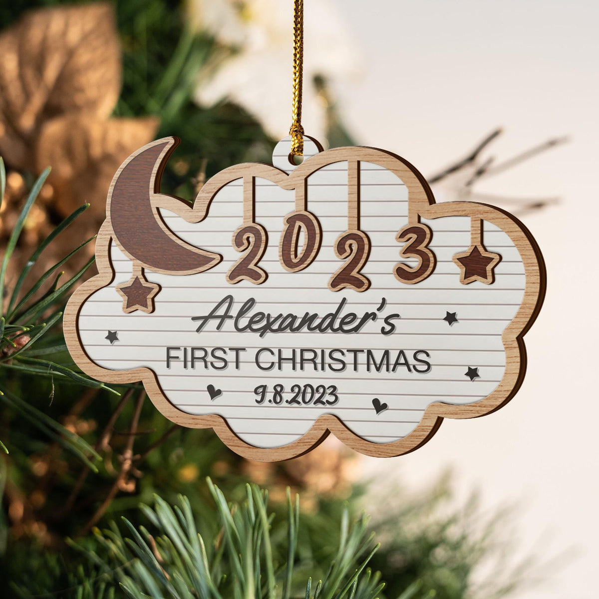 Baby’S First Christmas 3 Layered Piece Wooden Ornaments Custom Custom Name, Date, Address, Time, Weight, Capacity, Christmas Ornaments, Baby Stats Birth Stats