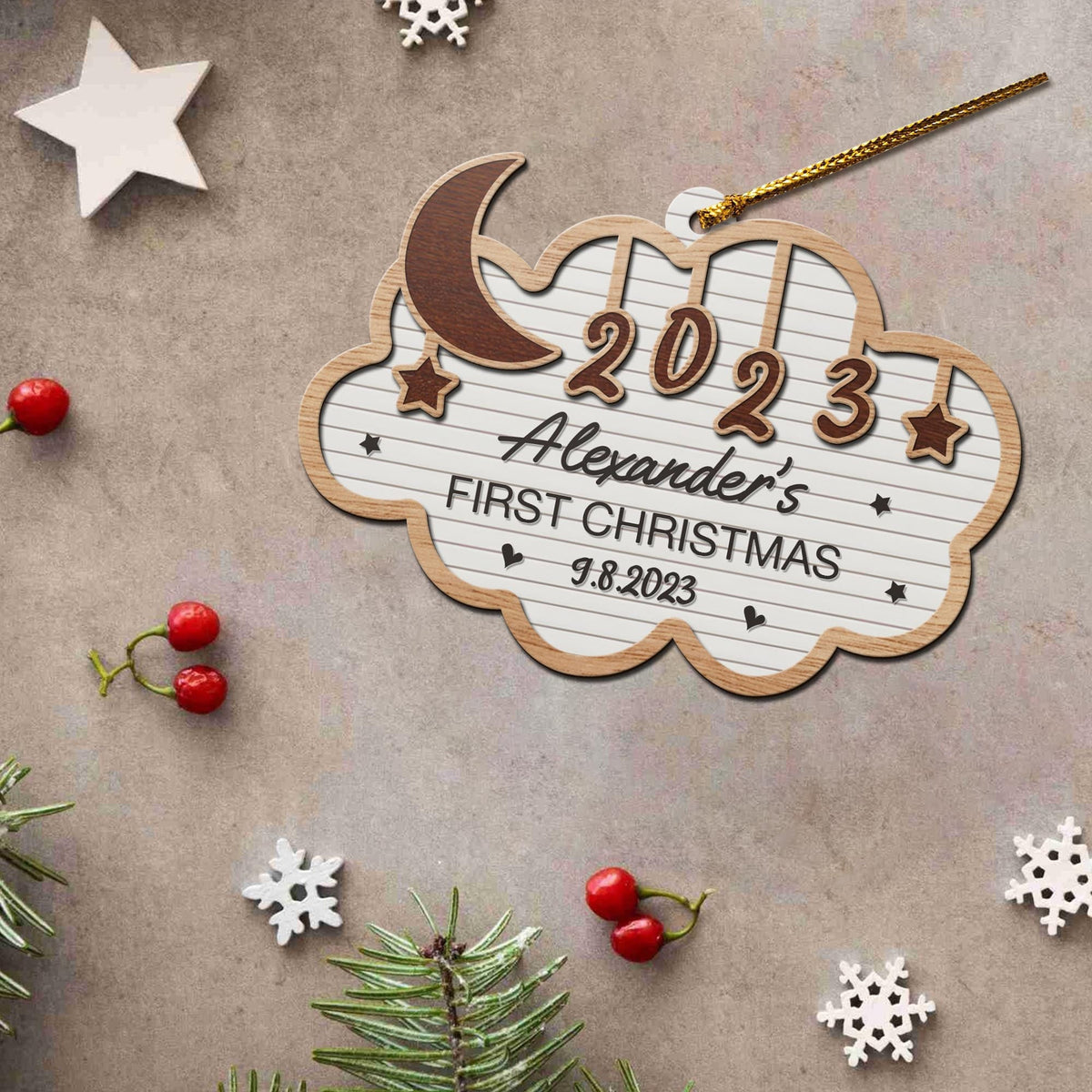 Baby’S First Christmas 3 Layered Piece Wooden Ornaments Custom Custom Name, Date, Address, Time, Weight, Capacity, Christmas Ornaments, Baby Stats Birth Stats