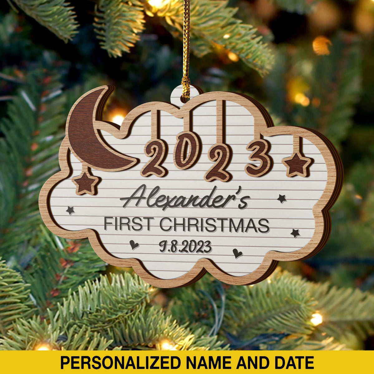 Baby’S First Christmas 3 Layered Piece Wooden Ornaments Custom Custom Name, Date, Address, Time, Weight, Capacity, Christmas Ornaments, Baby Stats Birth Stats