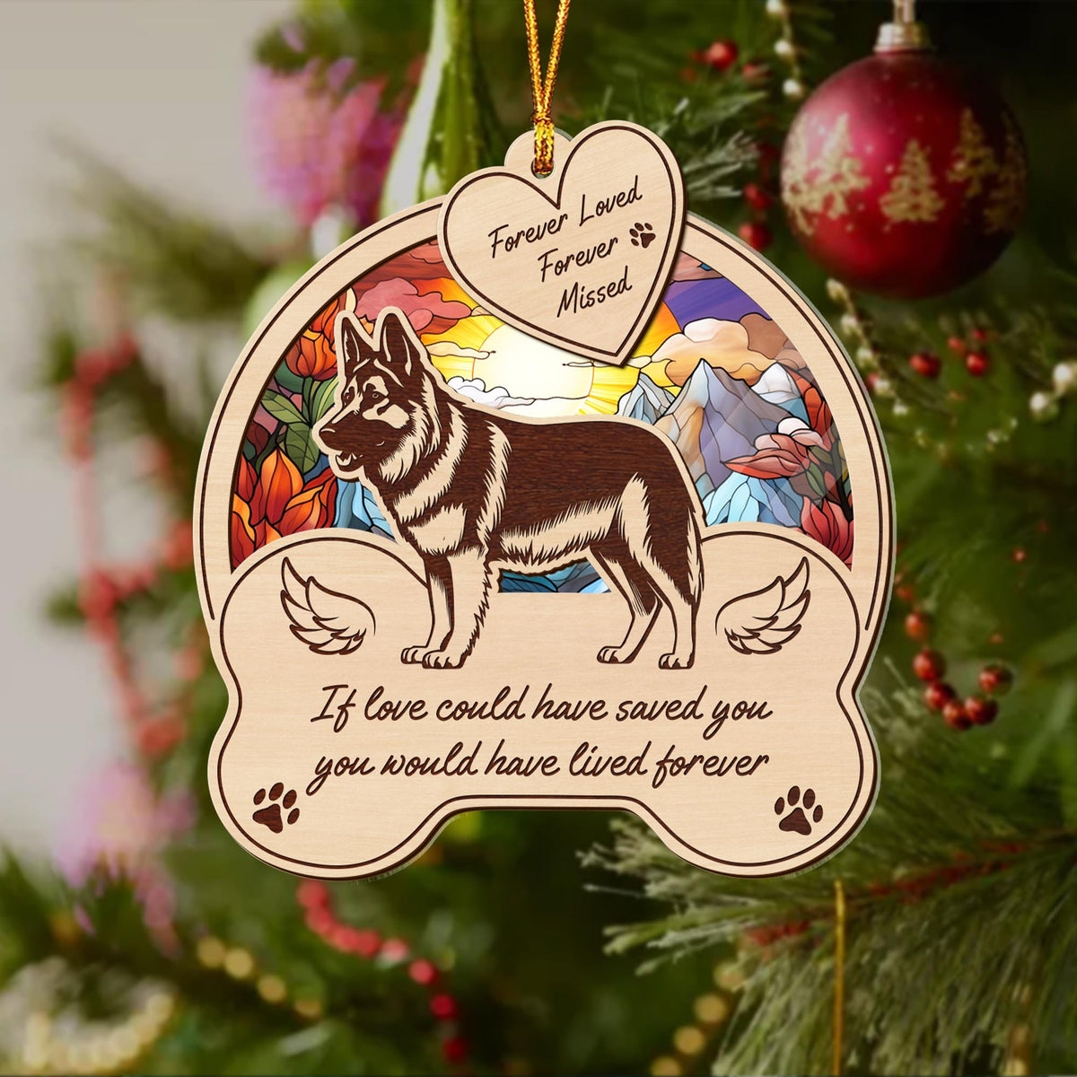 German Shepherd 2 Layered Mix Ornament, Dogs Ornament, Christmas Tree Hanging, Home Decorations