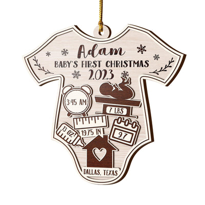 Baby’S First Christmas 3 Layered Piece Wooden Ornaments Custom Name, Date, Lbs, And Address, Christmas Ornaments, Gift For Family