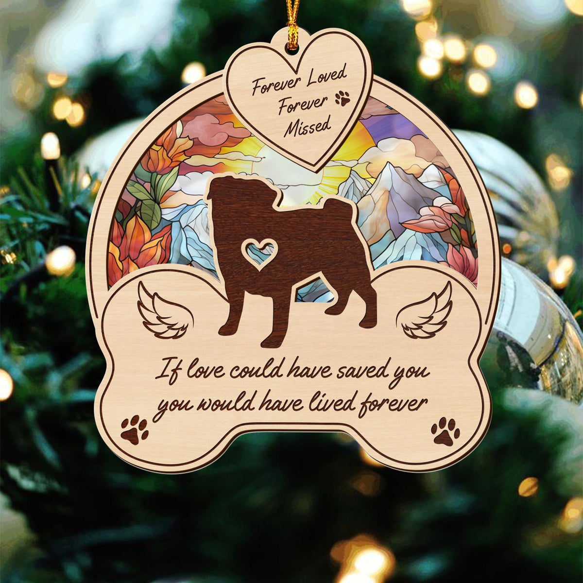 Pug 2 Layered Mix Ornament, Dogs Ornament, Christmas Tree Hanging, Home Decorations