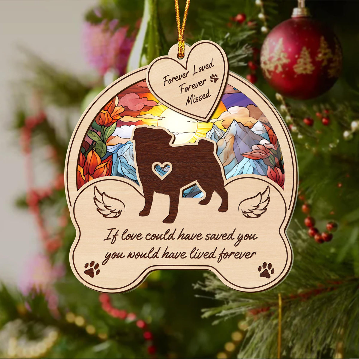 Pug 2 Layered Mix Ornament, Dogs Ornament, Christmas Tree Hanging, Home Decorations