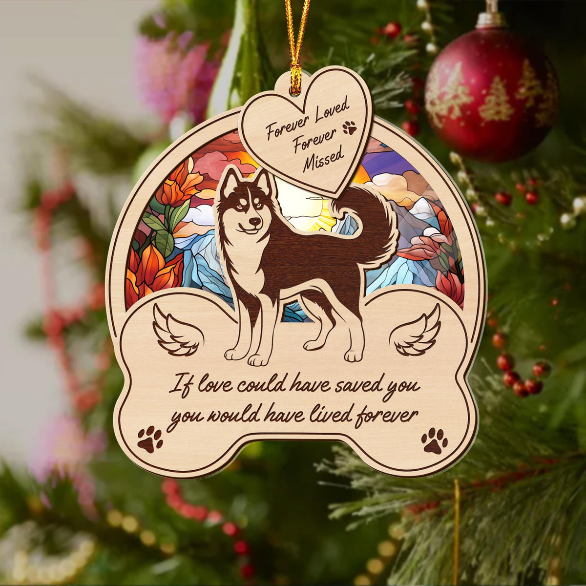 Husky 2 Layered Mix Ornament, Dogs Ornament, Christmas Tree Hanging, Home Decorations