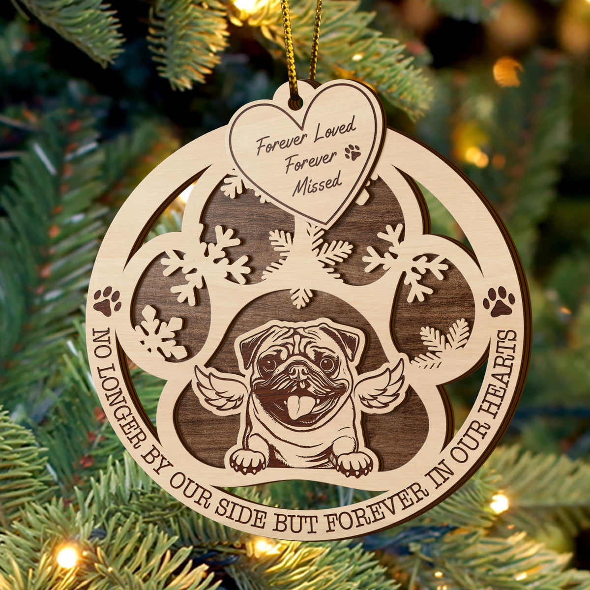 Pug 2 Layered Piece Wooden Ornament, Dogs Ornament, Dog Lovers Gifts