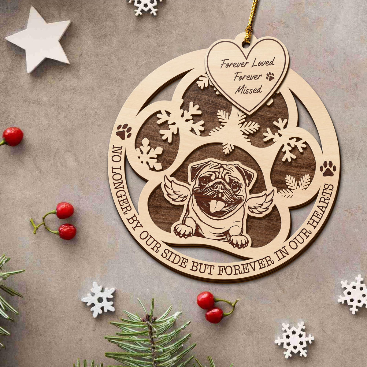 Pug 2 Layered Piece Wooden Ornament, Dogs Ornament, Dog Lovers Gifts