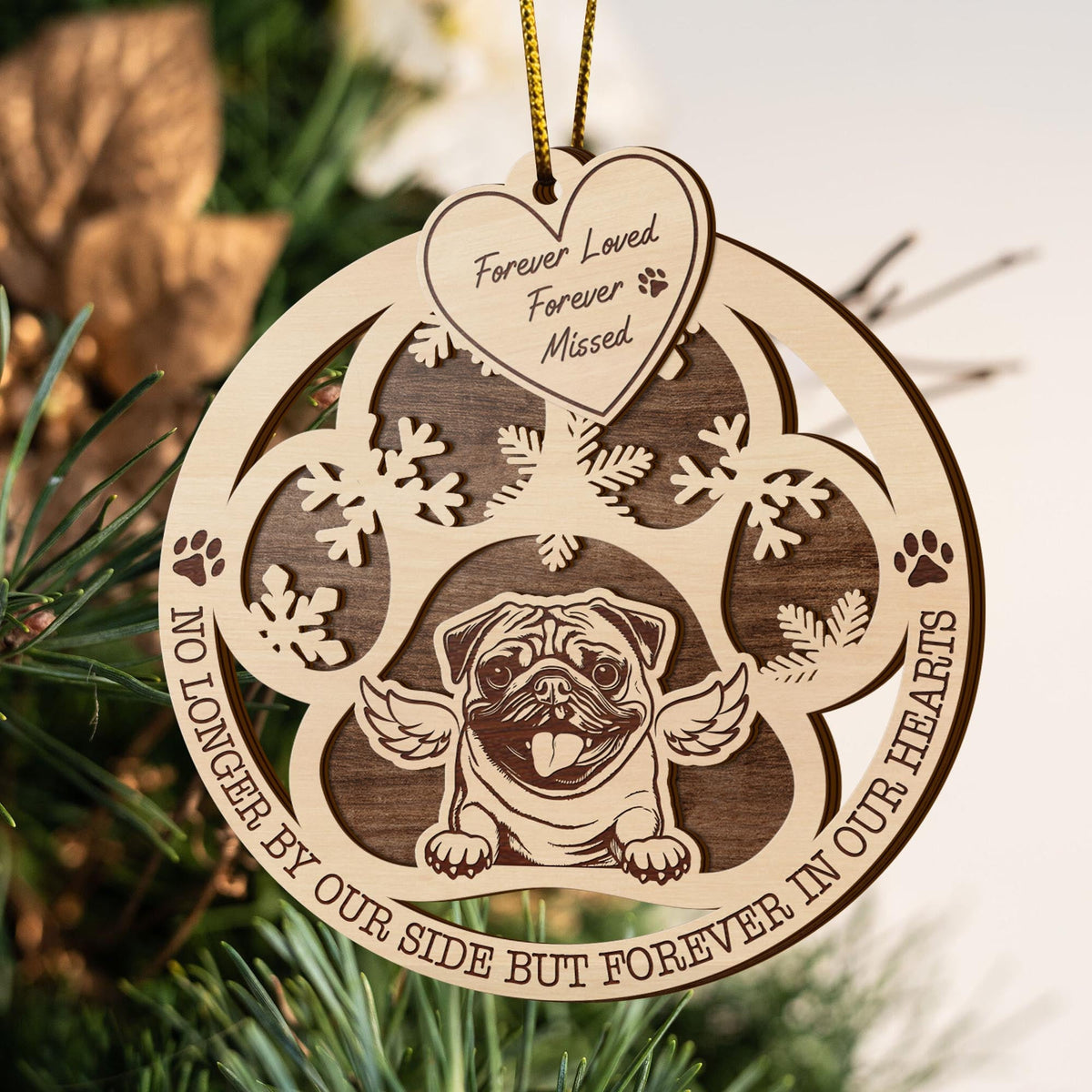 Pug 2 Layered Piece Wooden Ornament, Dogs Ornament, Dog Lovers Gifts