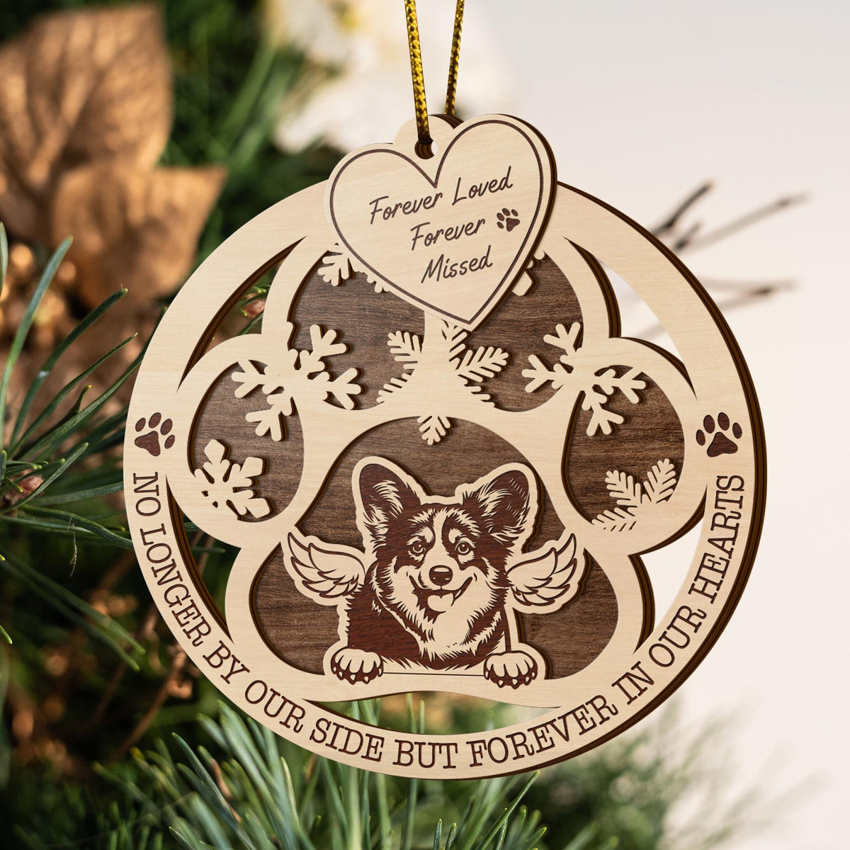 Corgi 2 Layered Piece Wooden Ornament, Dogs Ornament, Dog Lovers Gifts