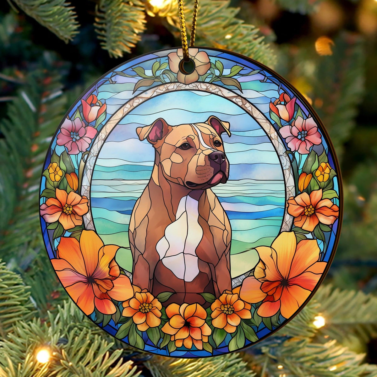 Pit Bull Wooden Ornaments 2 Sides, Pit Bull Ornaments For Christmas Tree, Christmas Tree Hanging Decorations