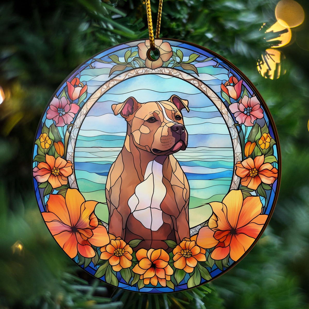 Pit Bull Wooden Ornaments 2 Sides, Pit Bull Ornaments For Christmas Tree, Christmas Tree Hanging Decorations