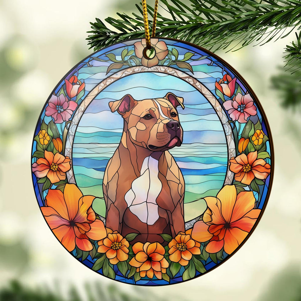 Pit Bull Wooden Ornaments 2 Sides, Pit Bull Ornaments For Christmas Tree, Christmas Tree Hanging Decorations