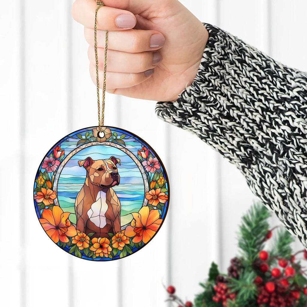 Pit Bull Wooden Ornaments 2 Sides, Pit Bull Ornaments For Christmas Tree, Christmas Tree Hanging Decorations