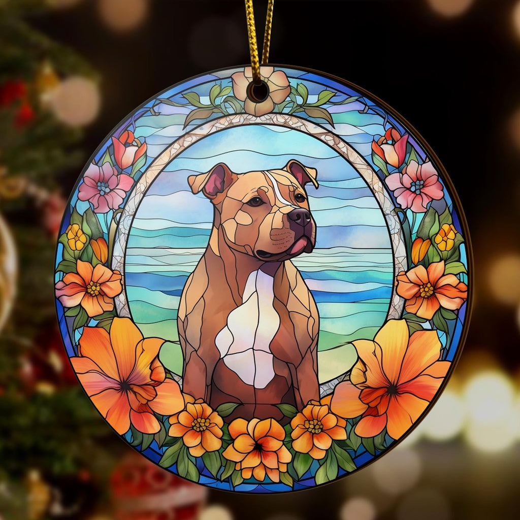 Pit Bull Wooden Ornaments 2 Sides, Pit Bull Ornaments For Christmas Tree, Christmas Tree Hanging Decorations
