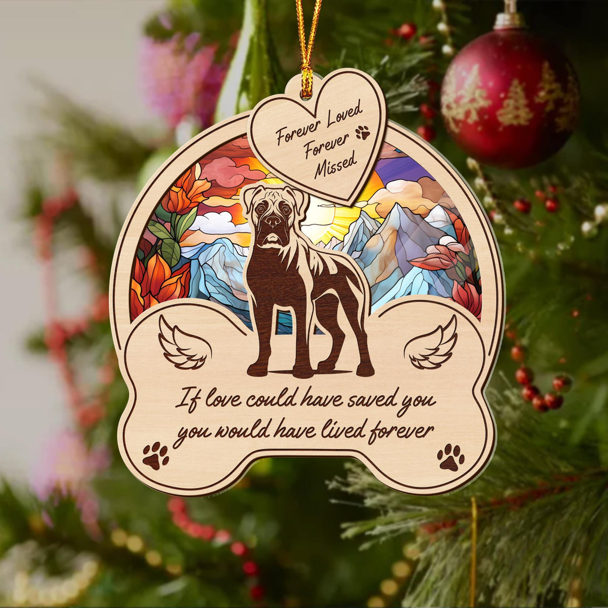 Boxer 2 Layered Mix Ornament, Dogs Ornament, Christmas Tree Hanging, Home Decorations