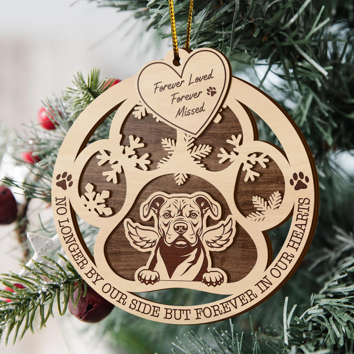 Pit Bull 2 Layered Piece Wooden Ornament, Dogs Ornament, Dog Lovers Gifts