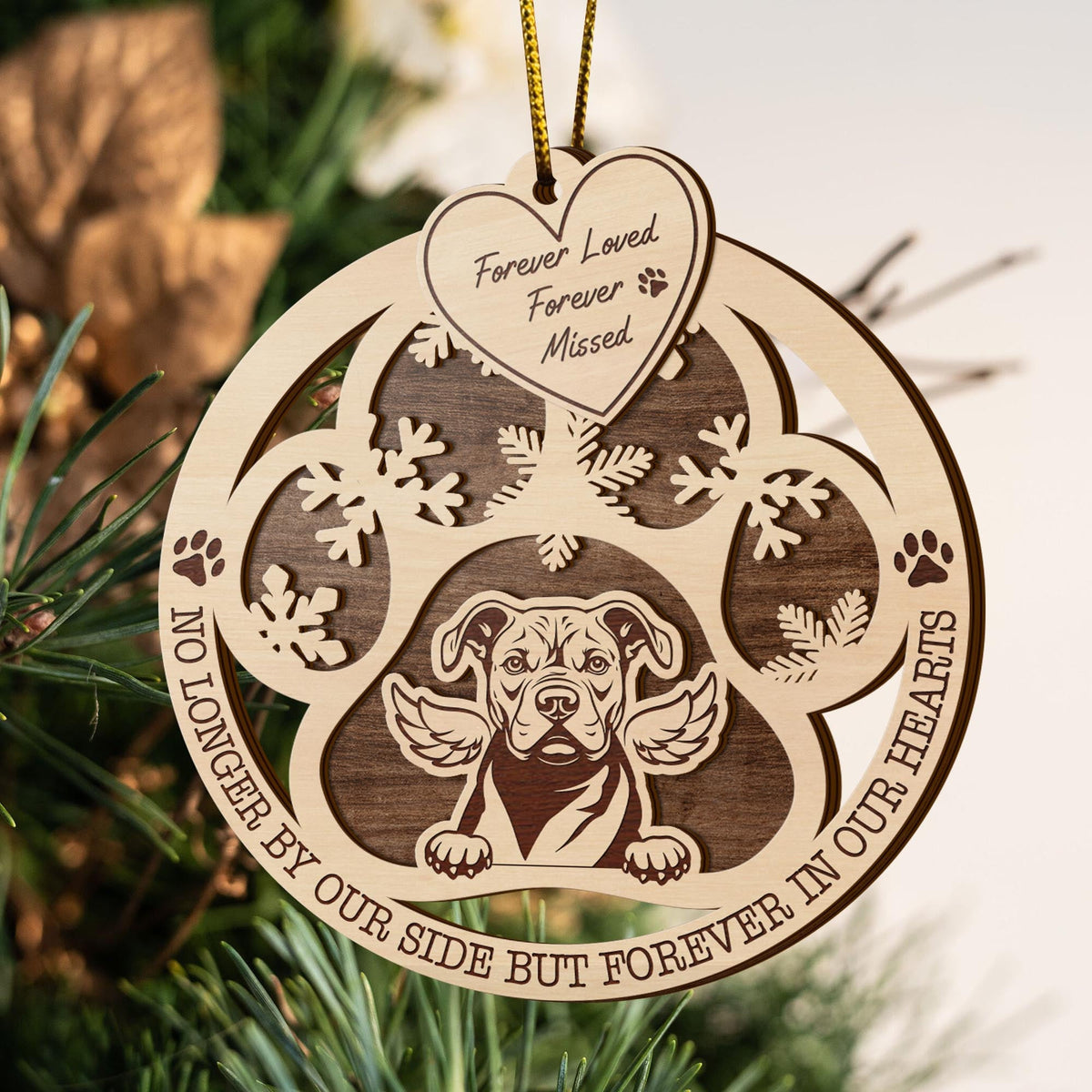 Pit Bull 2 Layered Piece Wooden Ornament, Dogs Ornament, Dog Lovers Gifts