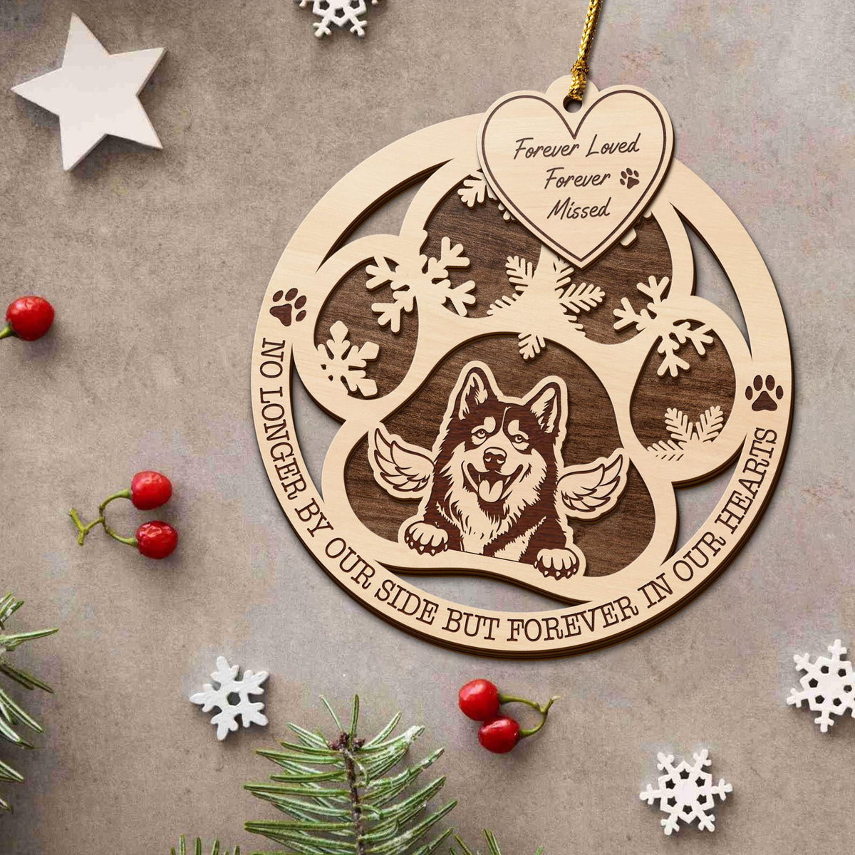 Husky 2 Layered Piece Wooden Ornament, Dogs Ornament, Dog Lovers Gifts