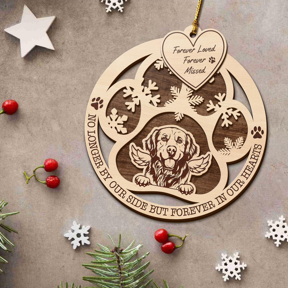Golden Retriever 2 Layered Piece Wooden Ornament, Dogs Ornament, Dog Lovers Gifts