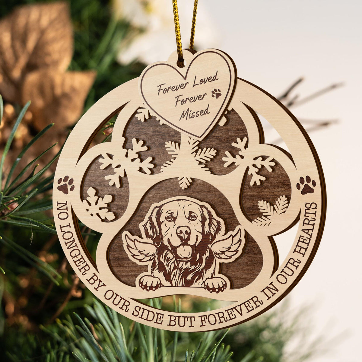 Golden Retriever 2 Layered Piece Wooden Ornament, Dogs Ornament, Dog Lovers Gifts