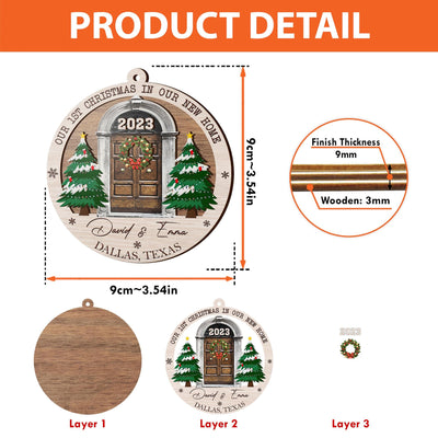 First Christmas New Home 3 Layered Piece Wooden Ornaments Custom Name, Year And Address, New House Gift, Family Ornaments