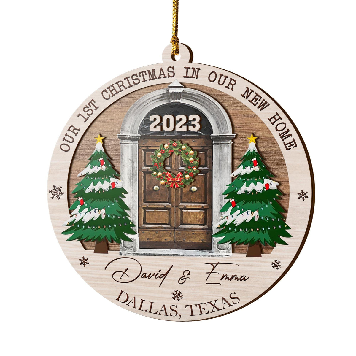 First Christmas New Home 3 Layered Piece Wooden Ornaments Custom Name, Year And Address, New House Gift, Family Ornaments