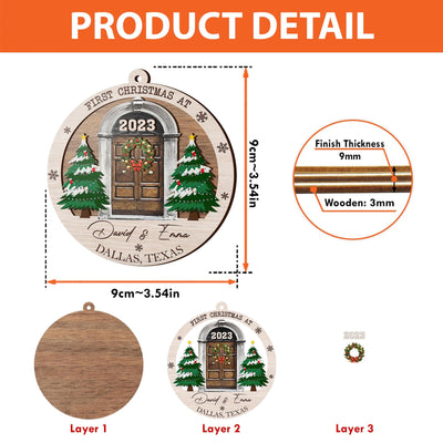 First Christmas New Home 3 Layered Piece Wooden Ornaments Custom Name, Year And Address, New House Gift, Family Ornaments