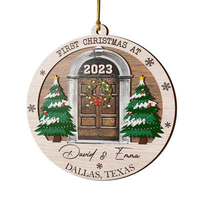 First Christmas New Home 3 Layered Piece Wooden Ornaments Custom Name, Year And Address, New House Gift, Family Ornaments